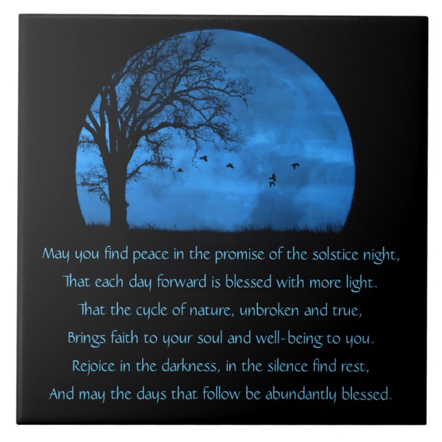 Winter Solstice Blessing with Moon and Oak Tree Ceramic Tile (Front)