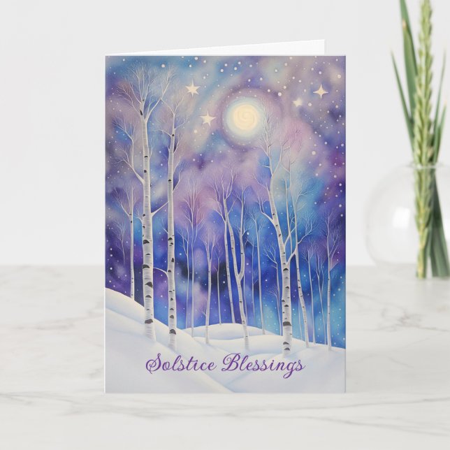 Winter Solstice Blessings Birch Trees in the Snow Card (Front)