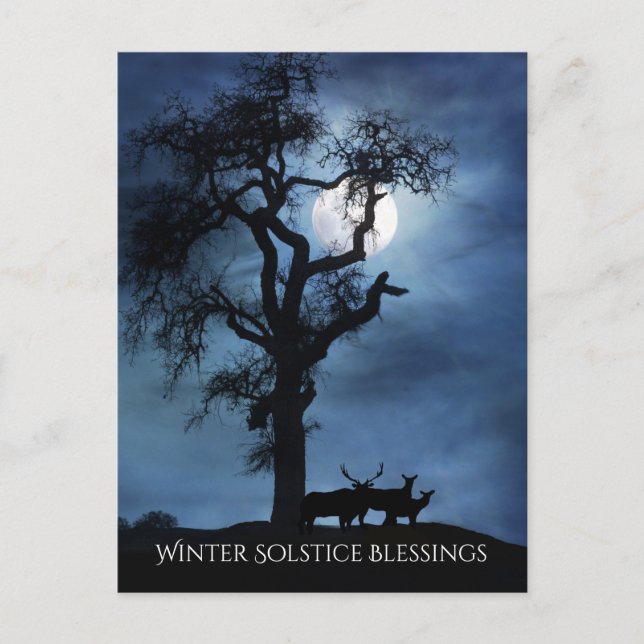 Winter Solstice Blessings Elks and Moon   Postcard (Front)