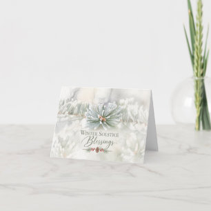 Winter Solstice Blessings Frosty Evergreens Holiday Card