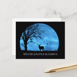 Winter Solstice Blessings Oak Tree Moon Elk Postcard