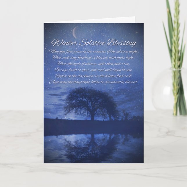 Winter Solstice Blessings with Moon and Oak Tree Card (Front)