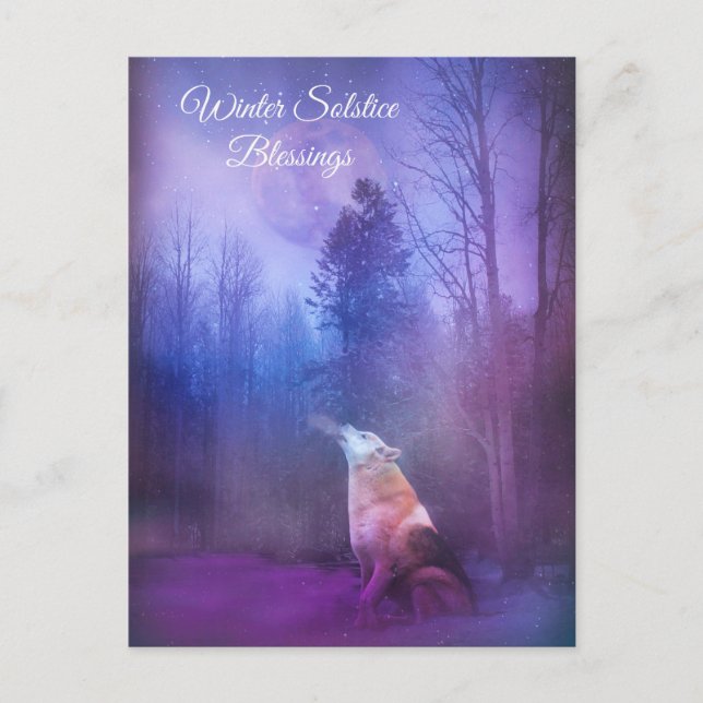 Winter Solstice Blessings Wolf and Snow Postcard (Front)