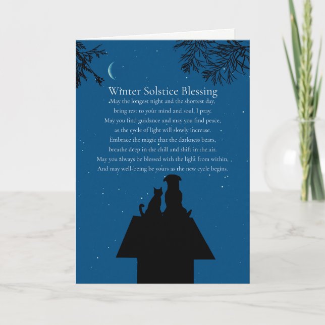 Winter Solstice Cat and Dog Cute Poem Holiday Card (Front)