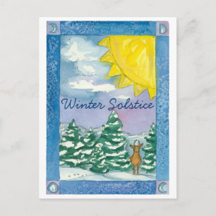 Winter Solstice Deer Snow Watercolor Landscape Postcard