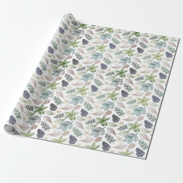 Winter Solstice Flora Symbols Wrapping Paper (Unrolled)