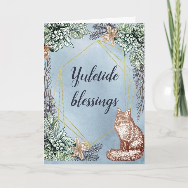 Winter Solstice Floral Fox Card (Front)