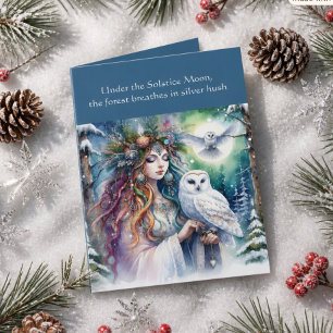 Winter Solstice Forest Goddess and Owl Card