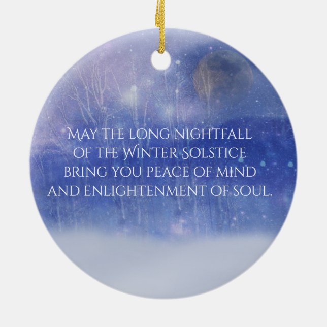 Winter Solstice Forrest Snow and Moon Blessing Ceramic Ornament (Back)