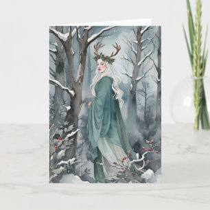 Winter Solstice Goddess in the Forest Holiday Card