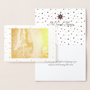 Winter Solstice Golden Oak Trees Foil Card