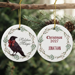 Winter Solstice Gothic Raven Decor Ceramic Ornament