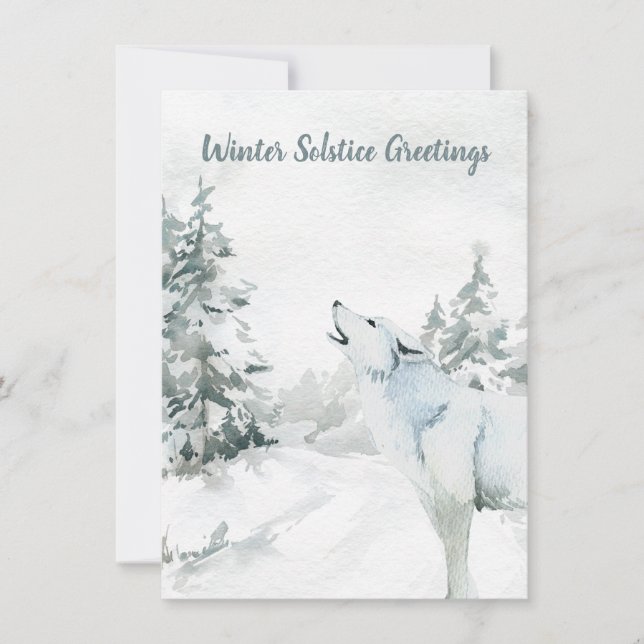 Winter Solstice Greeting Woodland Forest Wolf Card (Front)