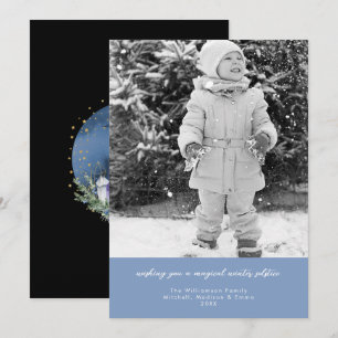 Winter Solstice Holiday Deer Blue Christmas Photo Card