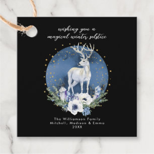 Winter Solstice Holiday Deer Blue White Christmas Favour Tags