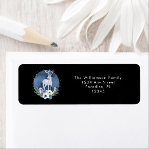 Winter Solstice Holiday Deer Blue White Christmas  Return Address Label