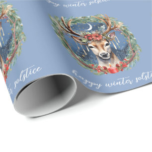 Winter Solstice Holiday Deer Wreath Yule Christmas Wrapping Paper