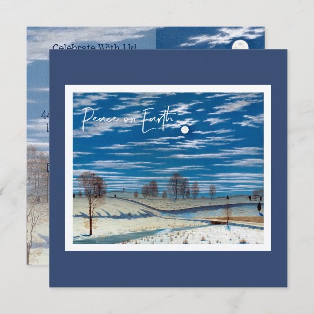 Winter Solstice Holiday Invitation - Moonlit Night (Front/Back)