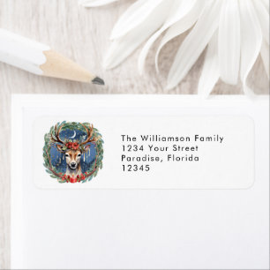 Winter Solstice Holiday Wreath Deer Yule Christmas Return Address Label