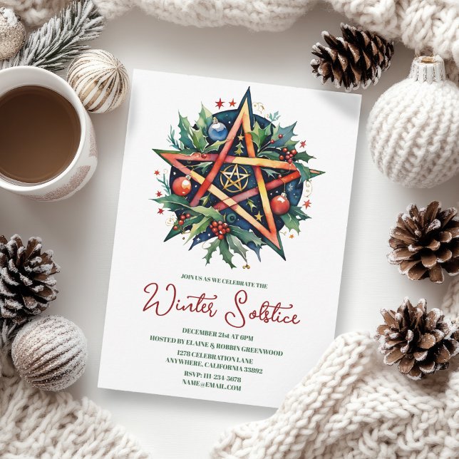 Winter Solstice Holly Yule Pentacle Pagan Invitation (Winter Solstice Holly Yule Pentacle Pagan Invitation)