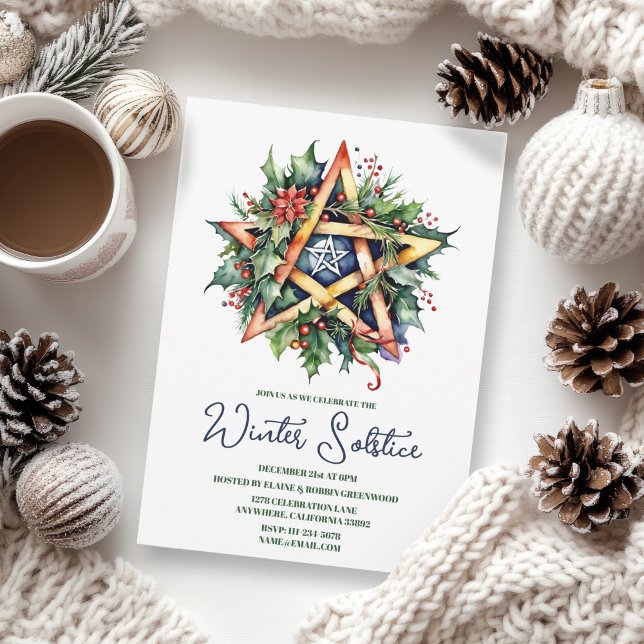 Winter Solstice Holly Yule Pentacle Pagan Invitation (Winter Solstice Holly Yule Pentacle Pagan Invitation)