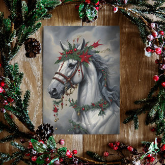 Winter Solstice Horse Yule White Mare Holiday Card