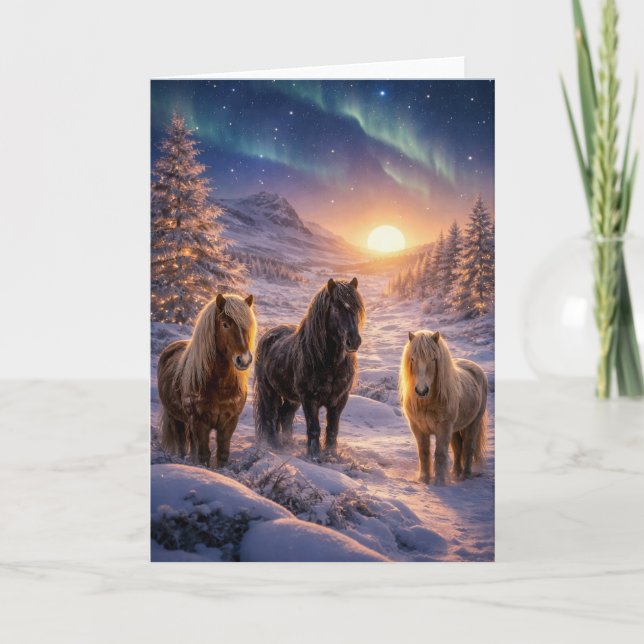 Winter Solstice Magic with Icelandic Horses Holiday Card (Front)
