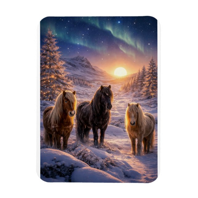 Winter Solstice Magic with Icelandic Horses Magnet (Vertical)