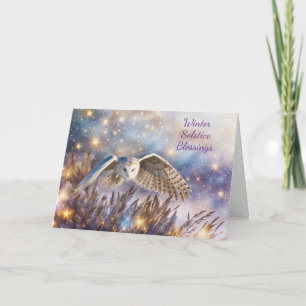 Winter Solstice Magical White Owl Flying Yule Card