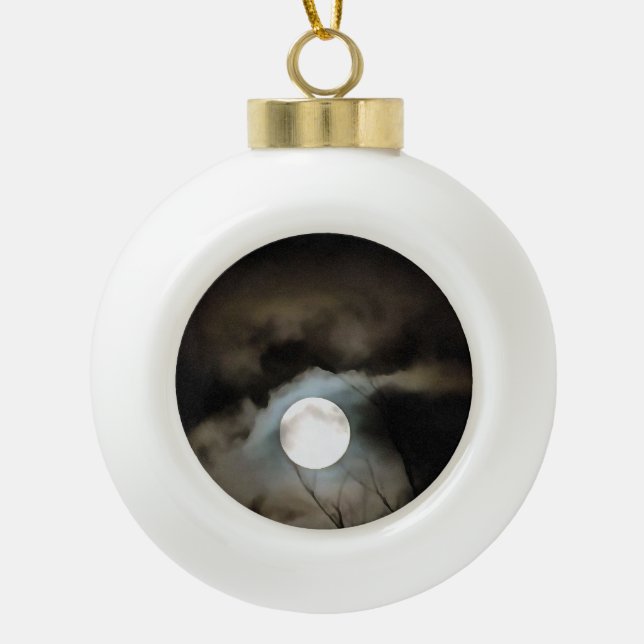 Winter Solstice Moon Celestial Art Ceramic Ball Christmas Ornament (Front)