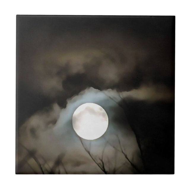 Winter Solstice Moon Celestial Art Ceramic Tile (Front)