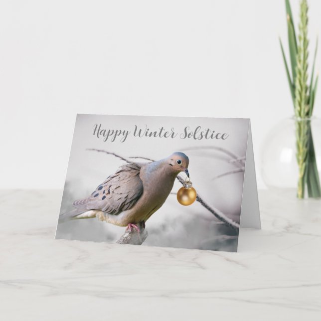 Winter Solstice Mourning Dove and Ornament Holiday Card (Front)