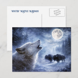 Winter Solstice North American Wildlife Wolf Moon  Holiday Postcard