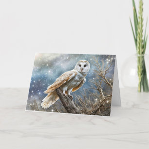 Winter Solstice Owl on Tree with a Starry Night Card