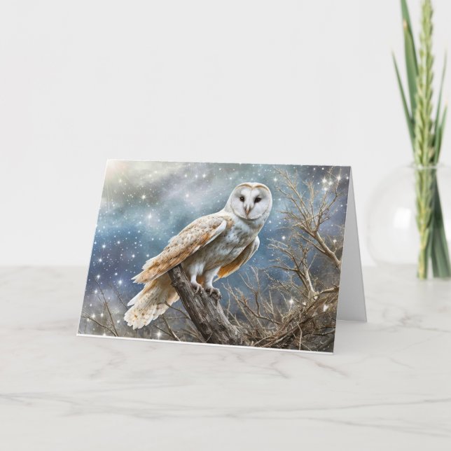 Winter Solstice Owl on Tree with a Starry Night  Card (Front)