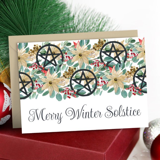 Winter Solstice Poinsettia Pentacles Festive Yule  Card (Creator Uploaded)