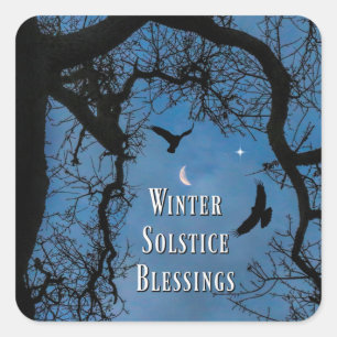 Winter Solstice Raven and Moon Square Sticker