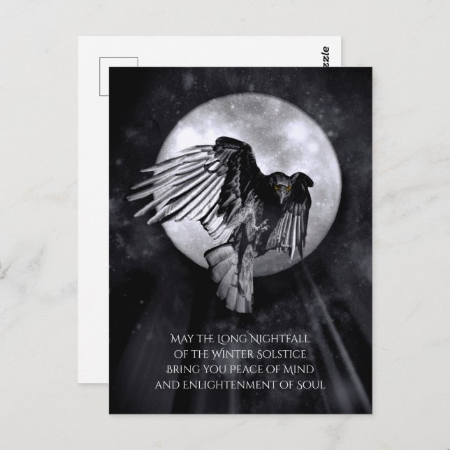 Winter Solstice Raven or Crow and Moon Yule  Postcard (Front/Back)