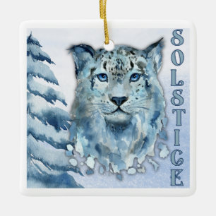 Winter Solstice Snow Leopard Ceramic Ornament