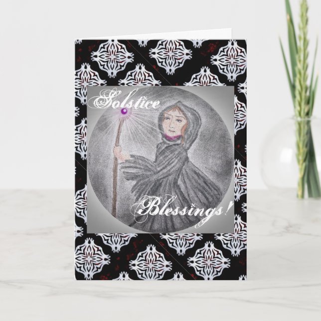 Winter Solstice Snow Maker Witch Pagan Card (Front)