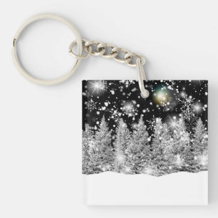 Winter Solstice Snowfall Gift Box Coaster Key Ring