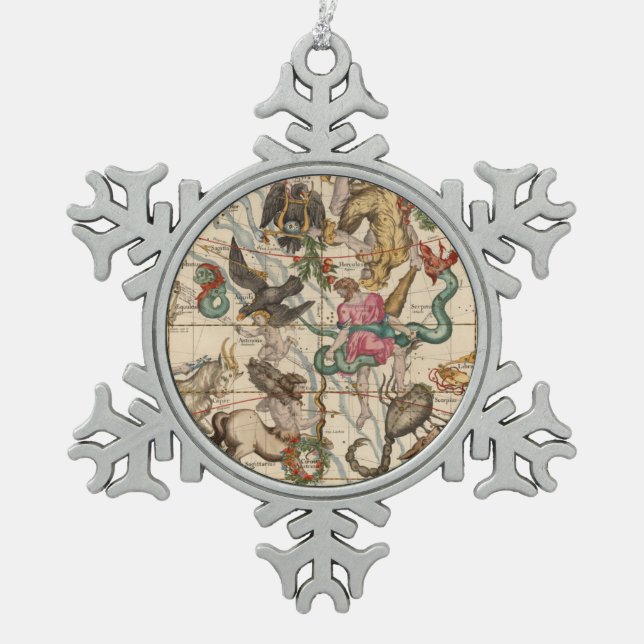 Winter Solstice Snowflake Pewter Christmas Ornament (Front)