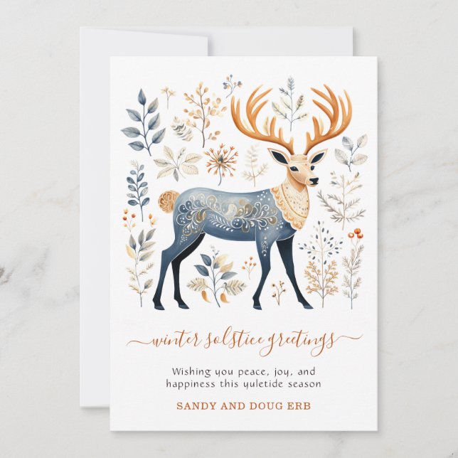 Winter Solstice Stag Foliage  Holiday Card (Front)