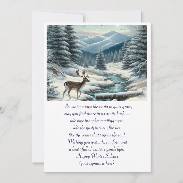 Winter Solstice Stag in the Snow Holiday Card (Front)