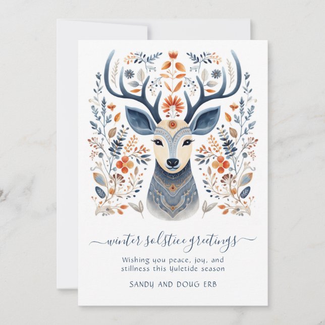 Winter Solstice Stag Yuletide Holiday Card (Front)