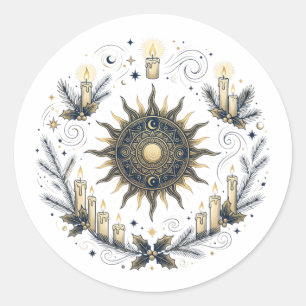 Winter Solstice Sun Wheel with Candles Classic Round Sticker