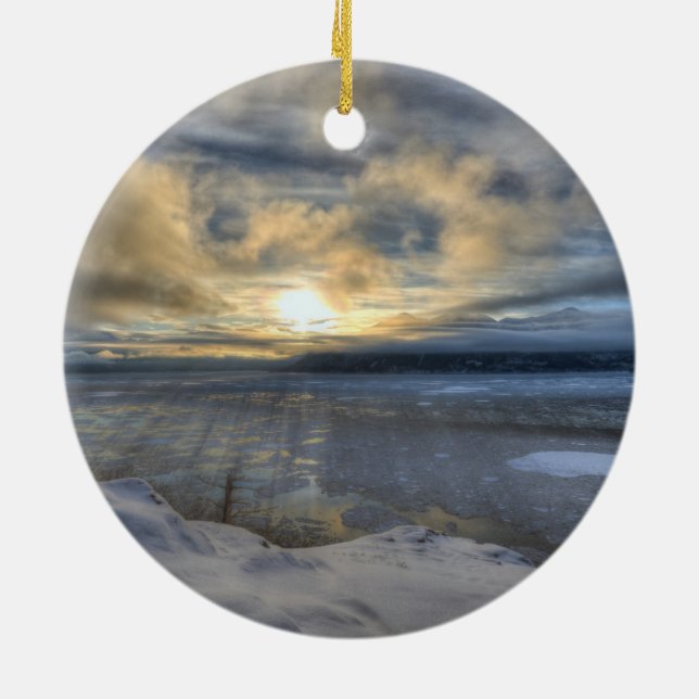 Winter Solstice Turnagain Arm Ceramic Tree Decoration (Back)