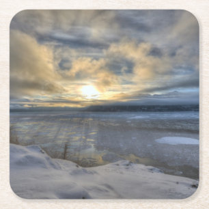 Winter Solstice Turnagain Arm Square Paper Coaster