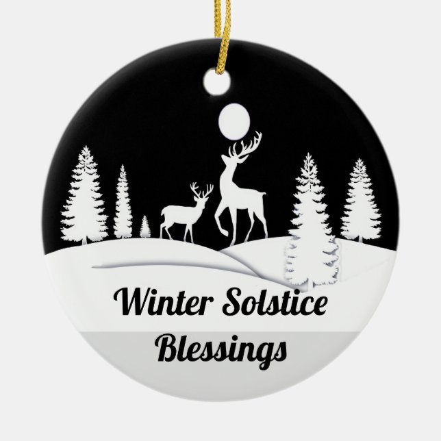 Winter Solstice Winter Forest Ceramic Ornament (Front)