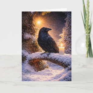 Winter Solstice with Raven Snow and Candle Card